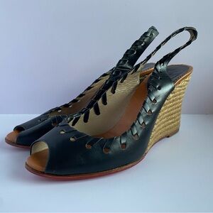 Authentic Christian Louboutin Black Eapadrille Wedge Sandals